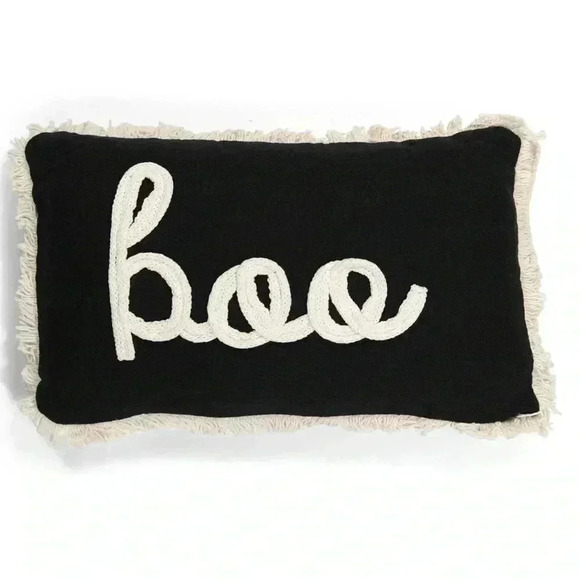 NEW Gorgeous BOO Embroidered Textured Yarn Accent Throw Pillow with fringe - Picture 10 of 10